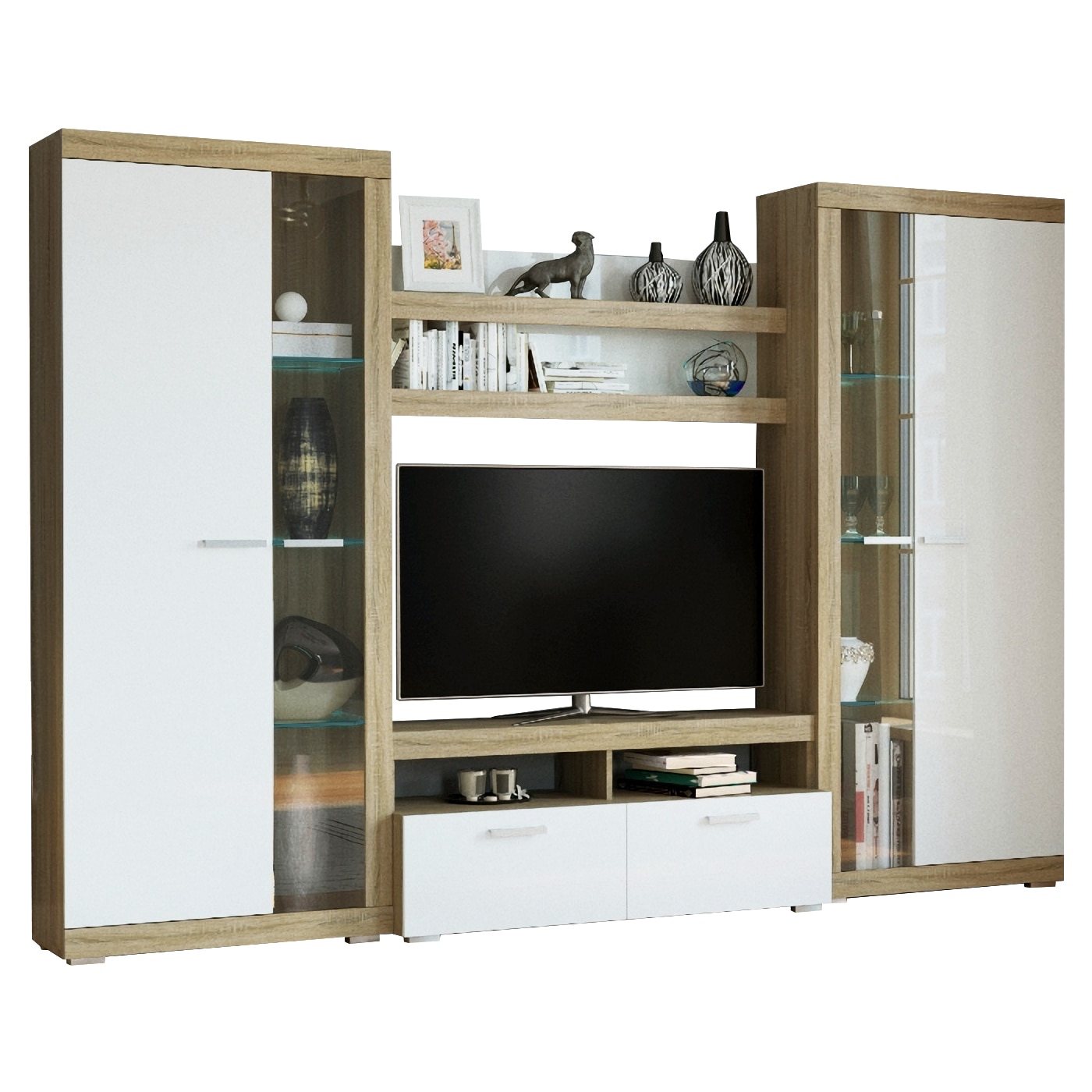 Set Living SONATA, 280x45x197cm, Alb/Sonoma