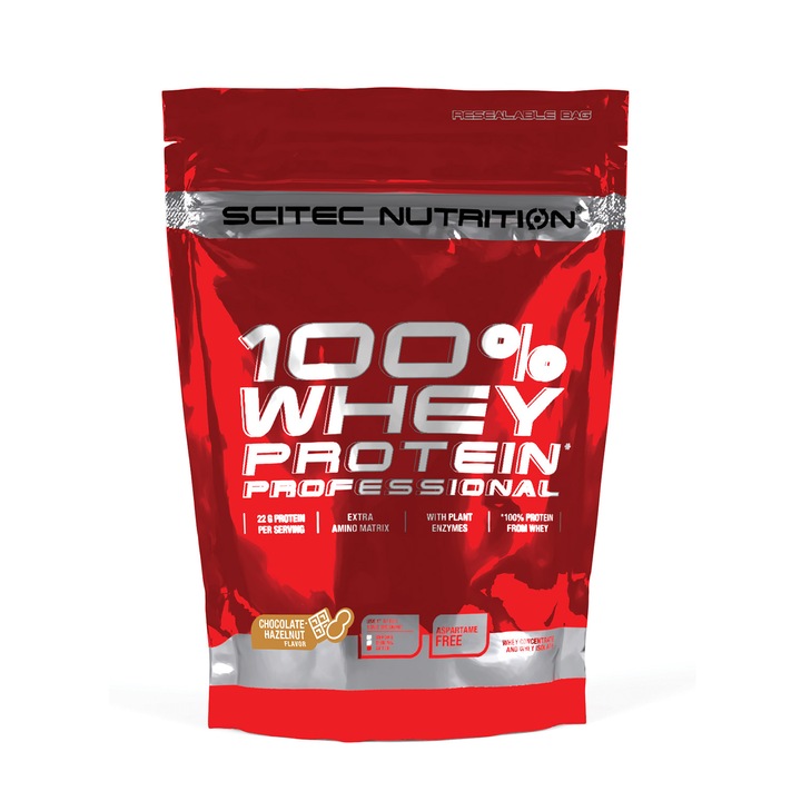 Pudra energizanta Scitec 100% Whey Protein Professional Ciocolata Si Alune 0.500 Kg