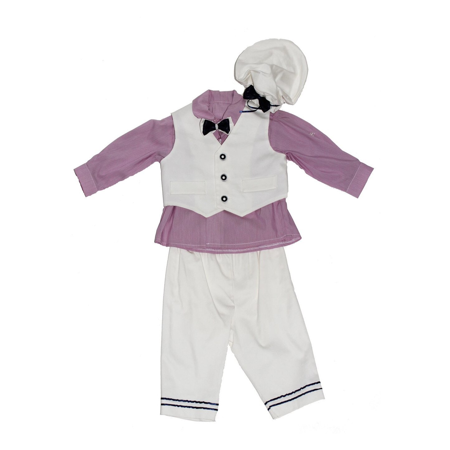 Costum pentru botez, alb cu mov
