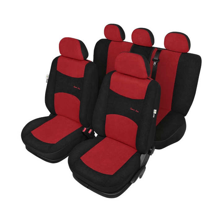 Комплект калъфи за седалки от 9 части Sport Line+ Super L - Черни/Червени