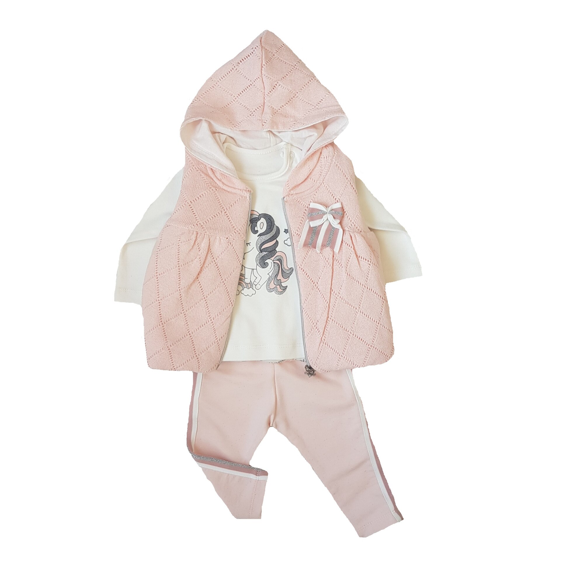 Compleu fete 3 piese, Hippil Baby, Unicorn, Roz, Roz deschis