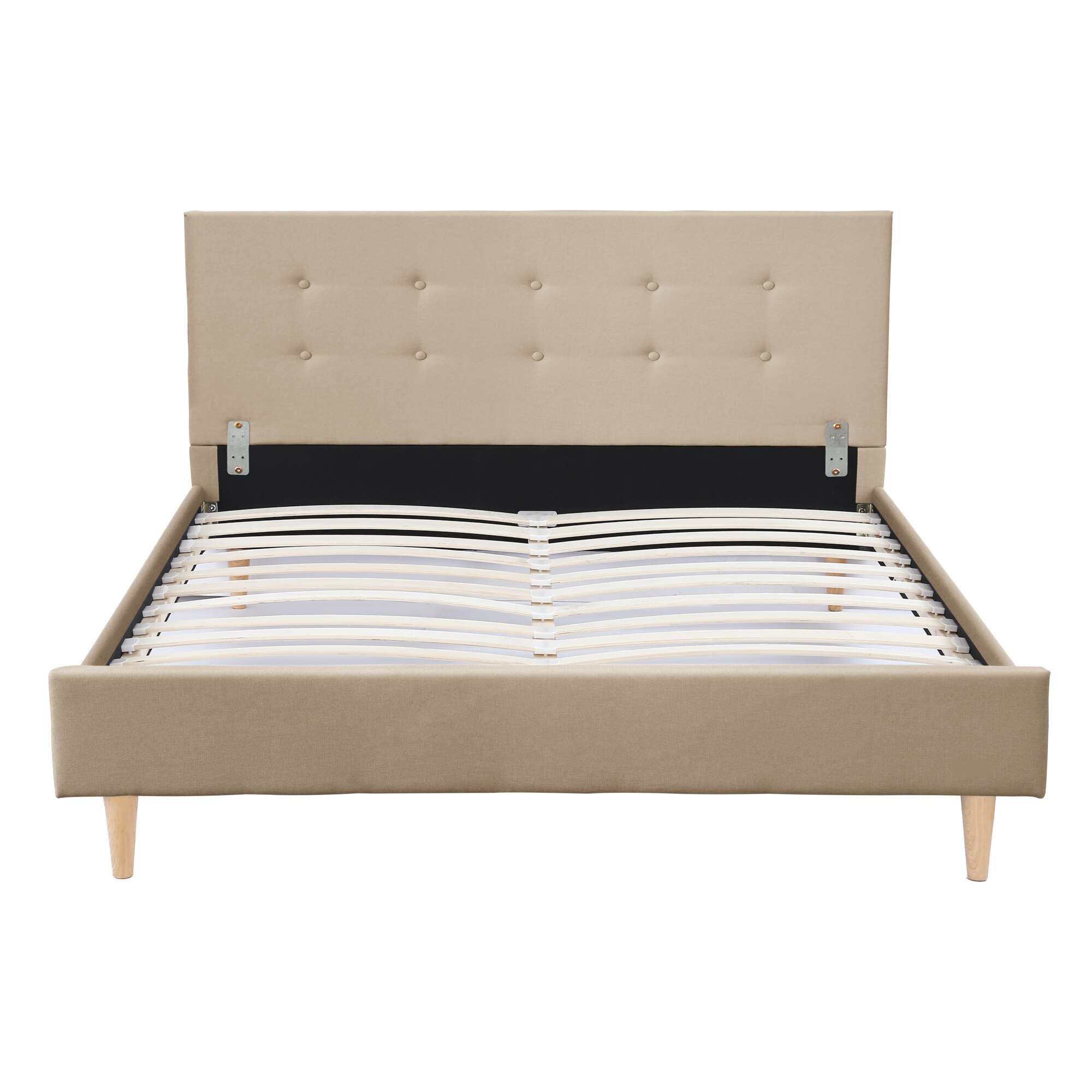 Rama pat moderna tapitata textil Estoril CL180, Corium, 214 x 186 x 96 cm, lemn, crem, dublu