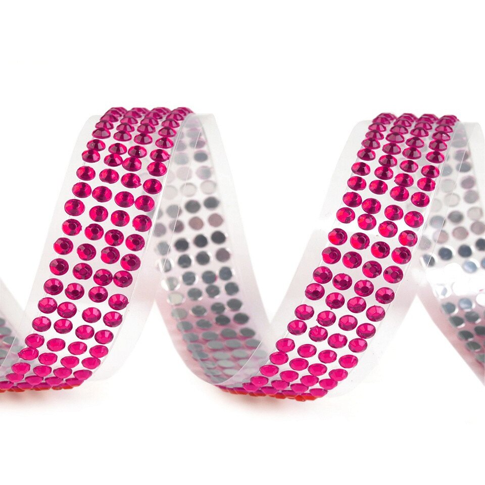 Benzi decorare adezive cu perle si strasuri , latime 13 mm, 0,5m, Roz zmeura