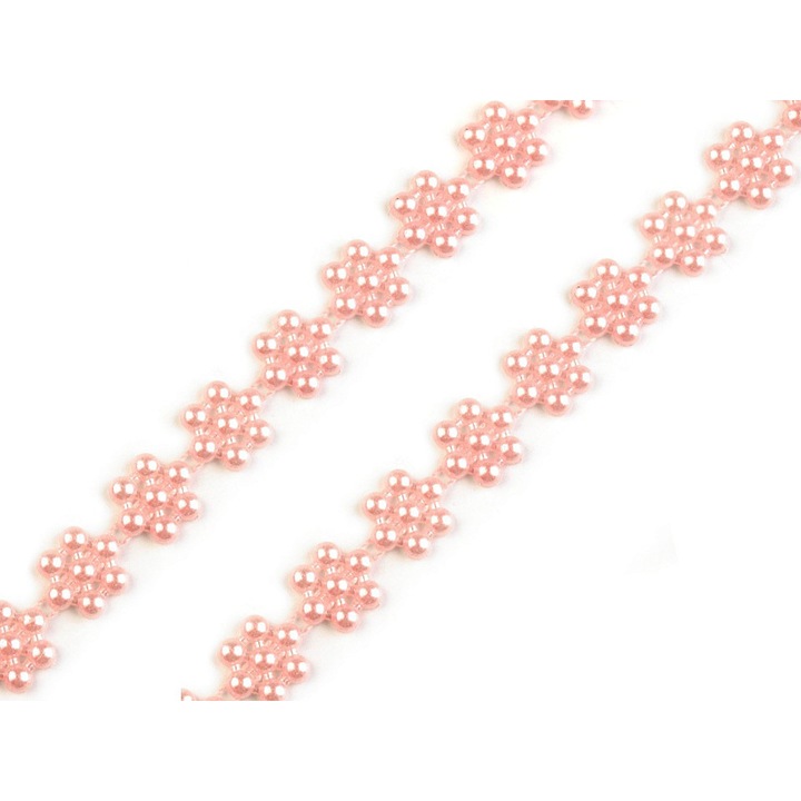 Banda decorativa cu flori din perle, latime 10 mm, 25 m, roz pudrat