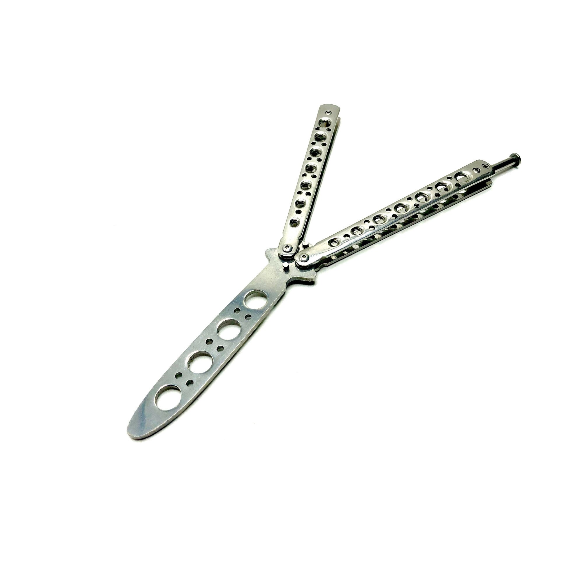 Cutit briceag pentru antrenament, tip fluture, fara tais, argintiu, 22 cm