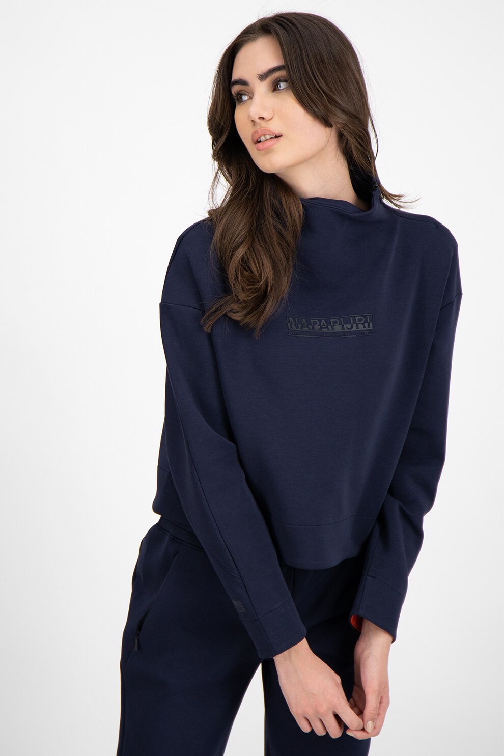Napapijri, Bluza sport crop cu guler inalt, Gri carbune