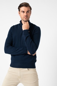 Napapijri, Pulover de lana cu fenta si fermoar Damavand, Bleumarin, 2XL Napapijri, Pulover de lana cu fenta si fermoar Damavand, Bleumarin, 2XL