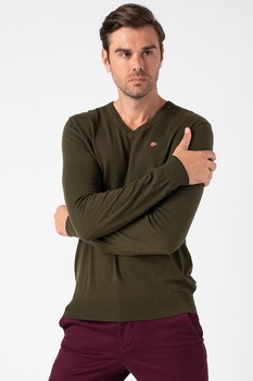 Napapijri, Pulover de lana cu decolteu in V Damavand, Verde forest Napapijri, Pulover de lana cu decolteu in V Damavand, Verde forest