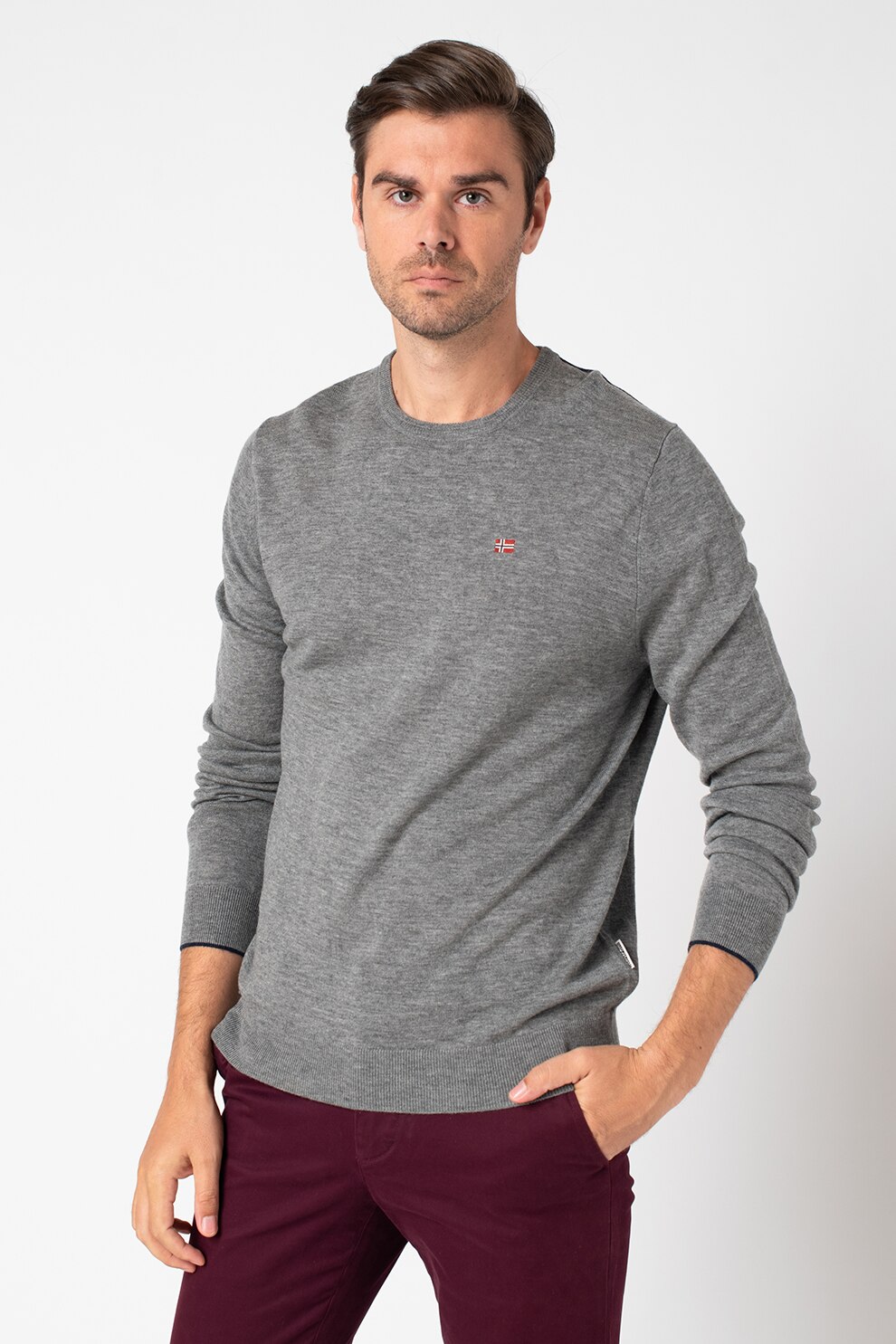 Napapijri, Pulover de lana cu decolteu la baza gatului Damavand, Gri inchis