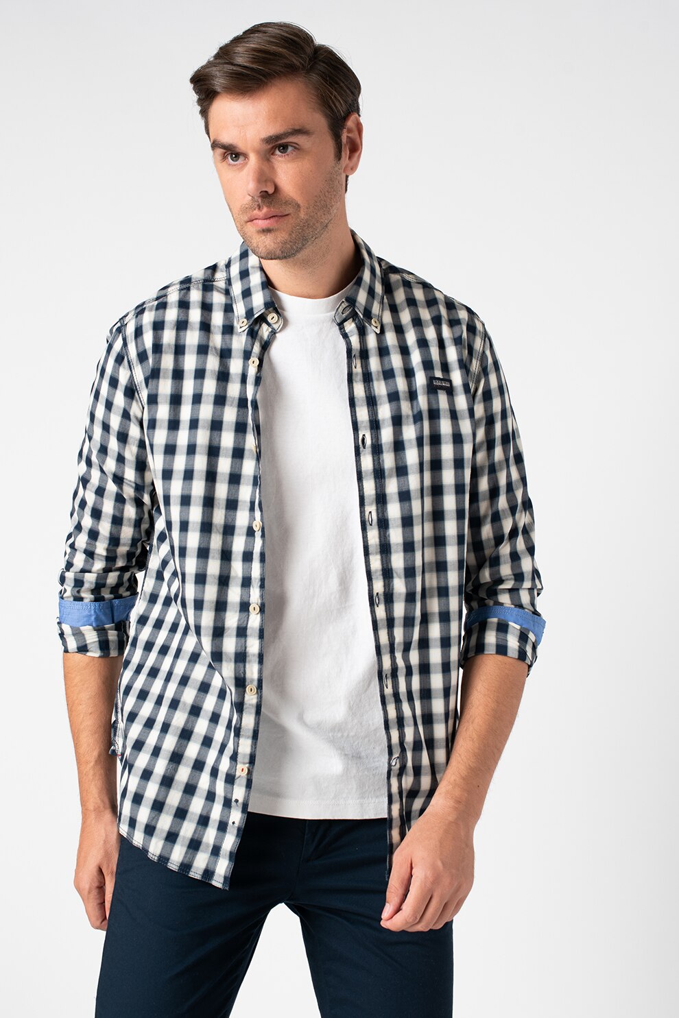 Napapijri, Camasa in carouri cu maneci lungi Gelin, Bleumarin/Alb, M