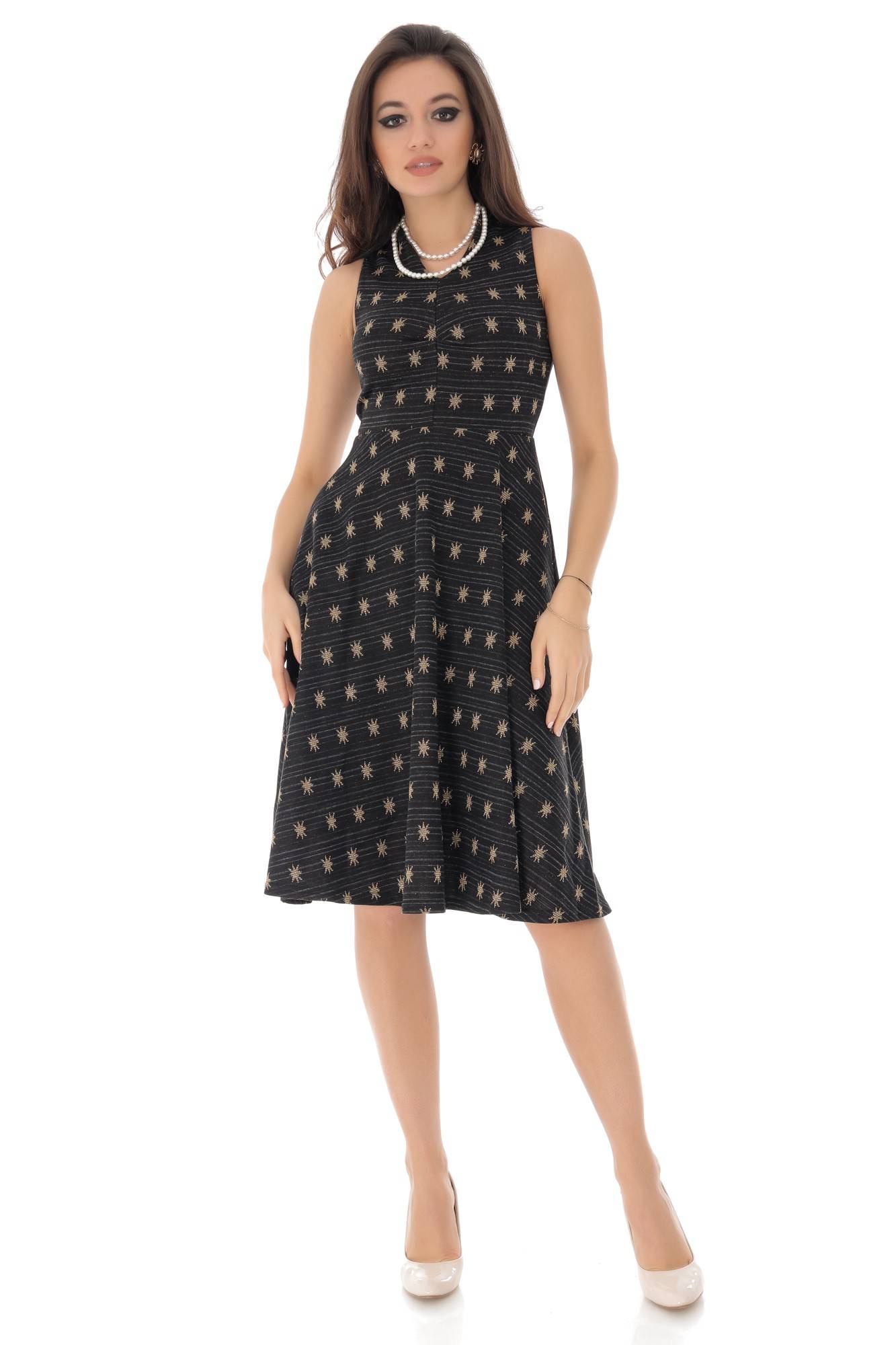 Rochie de ocazie, fara maneci, cu stelute aurii, ROH - DR4039, Negru-Auriu