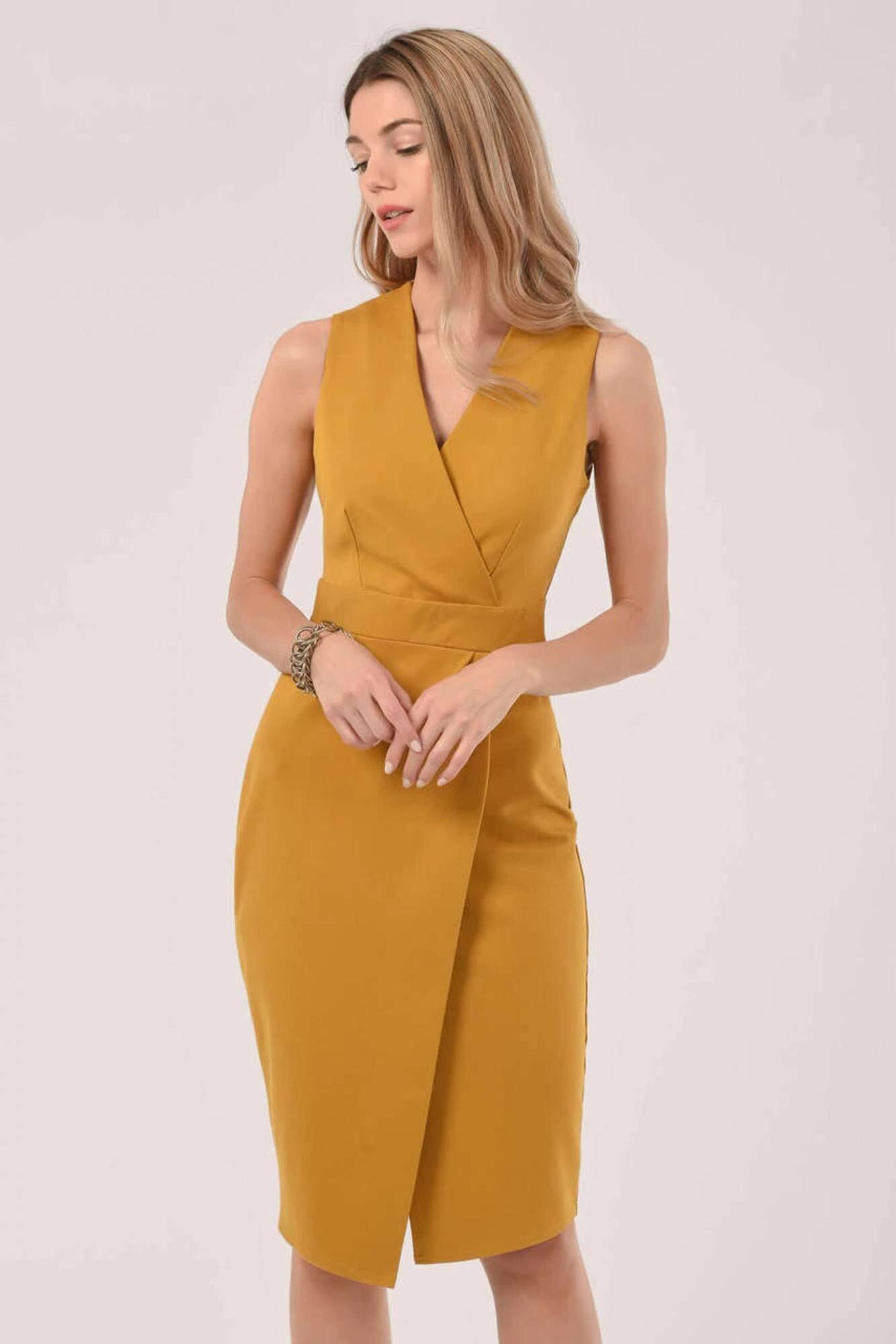 Rochie tip creion, petrecuta - ROH - DR4226, Mustar