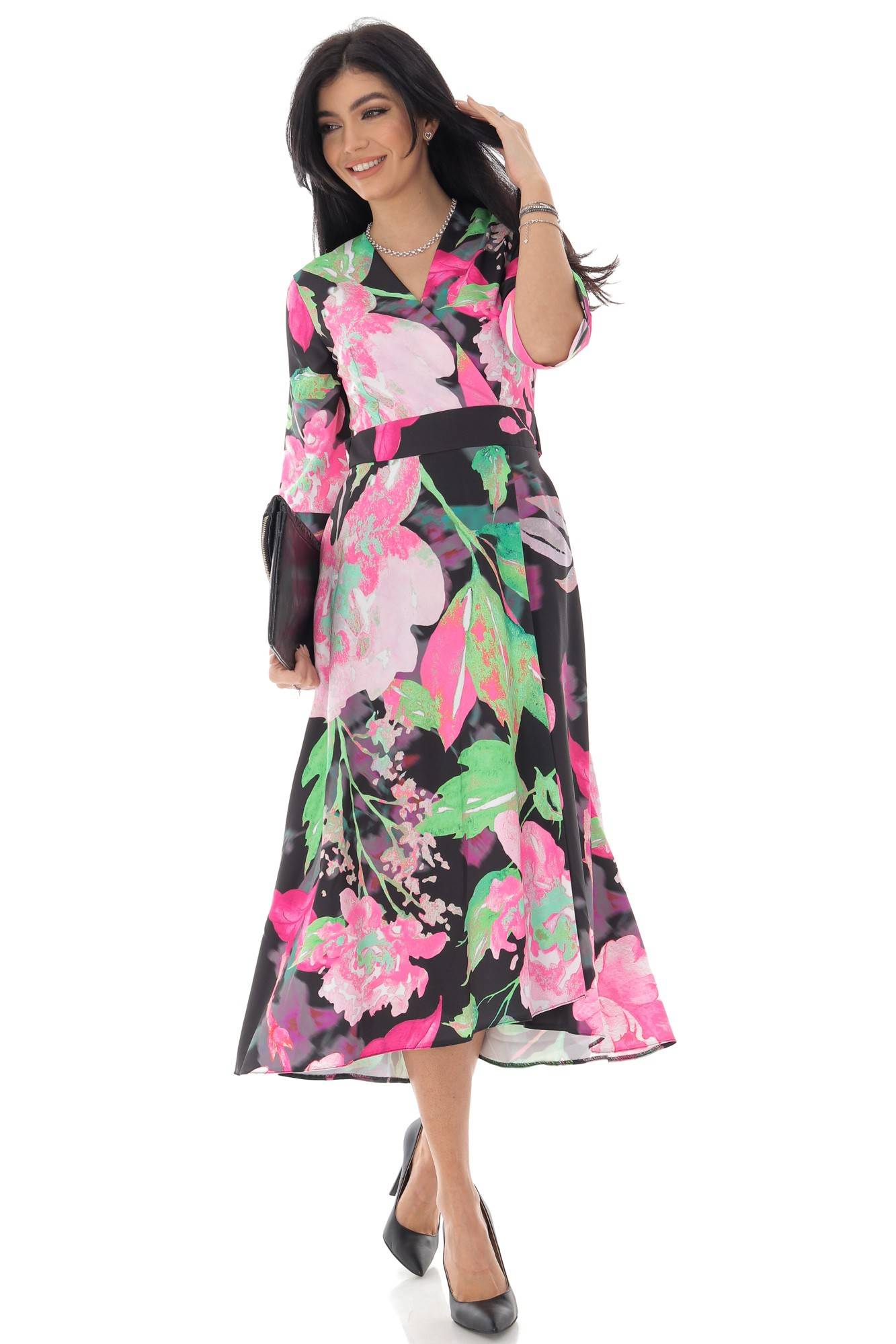 Rochie petrecuta cu imprimeu floral - ROH - DR4201, Multicolor