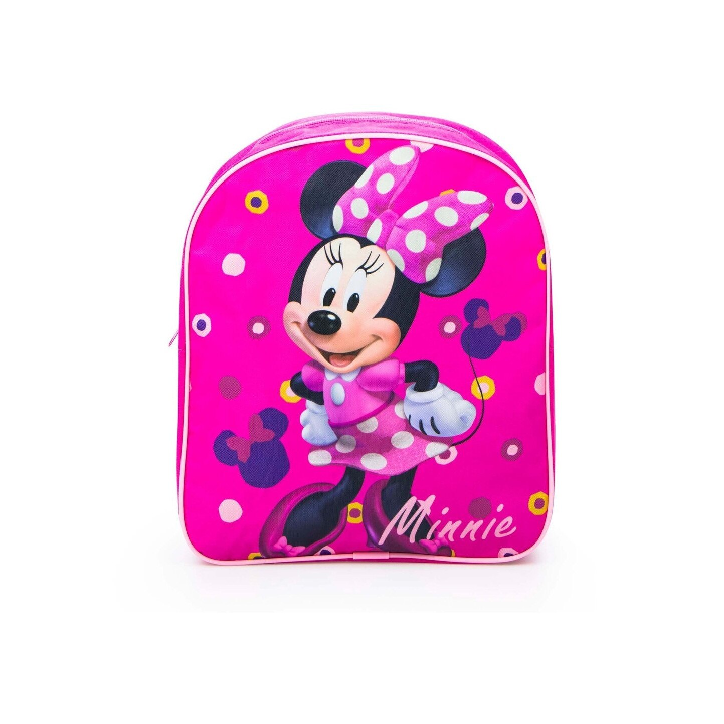 Ghiozdan Minnie Mouse, roz cu bulinute, 30 x 10 x 26 cm