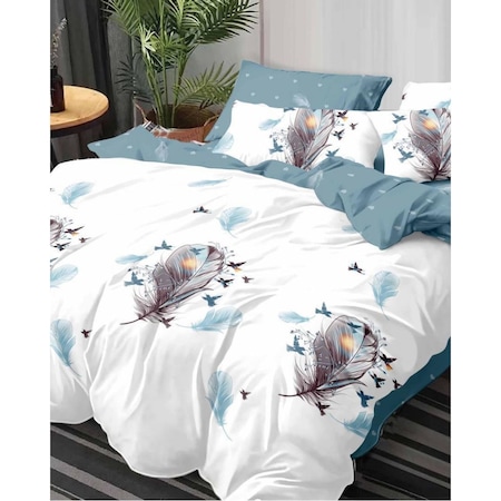 Set Lenjerie de Pat din Finet Satinat, 6 Piese, Pat 2 Persoane, Light Feathers