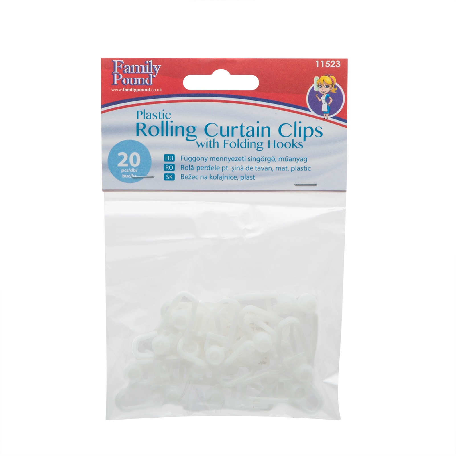 Set 20 carlige pentru perdea, 2 cm, Alb