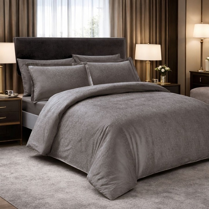 Спално бельо, луксозен сатен, 6 части, TAC, Nodus Anthracite