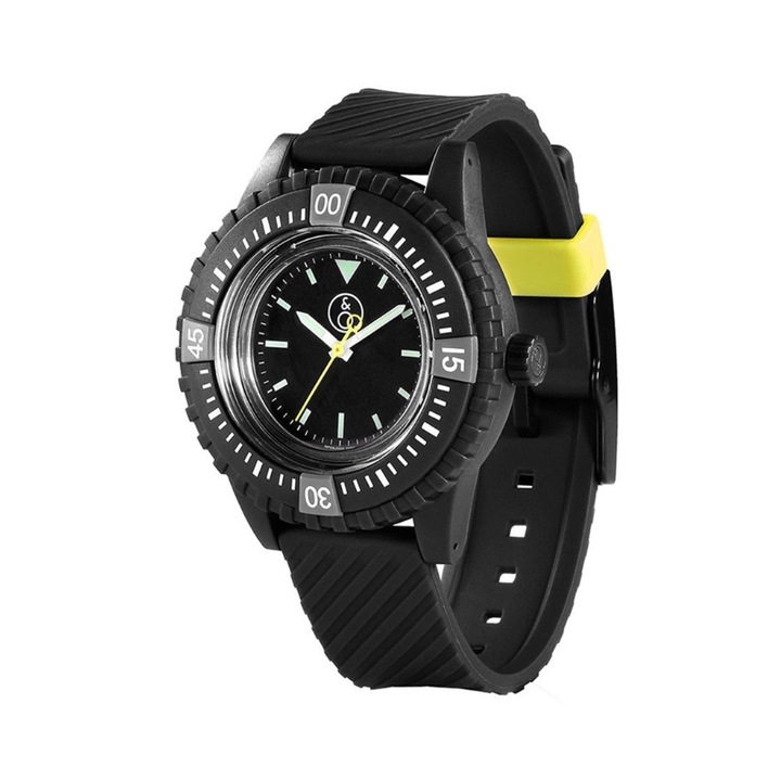 Ceas unisex Q&Q SmileSolar, cu incarcare solara, cauciuc, rezistent la apa, negru