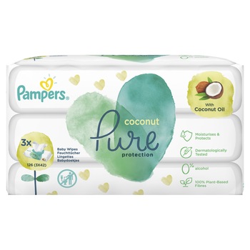 Servetele umede Pampers Coconut Pure 3 pachete x 42, 126 buc Servetele umede Pampers Coconut Pure 3 pachete x 42, 126 buc