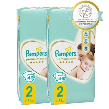 Scutece Pampers Premium Care Marimea 2, Nou Nascut, 4-8 kg, 92 buc Scutece Pampers Premium Care Marimea 2, Nou Nascut, 4-8 kg, 92 buc