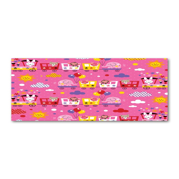 Panou de bucatarie, din sticla, 125x50 cm "Animale in tren”