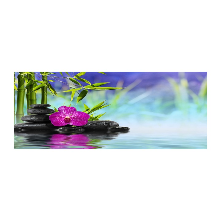 Panou de bucatarie, din sticla, 125x50 cm "Bambus de orhidee”