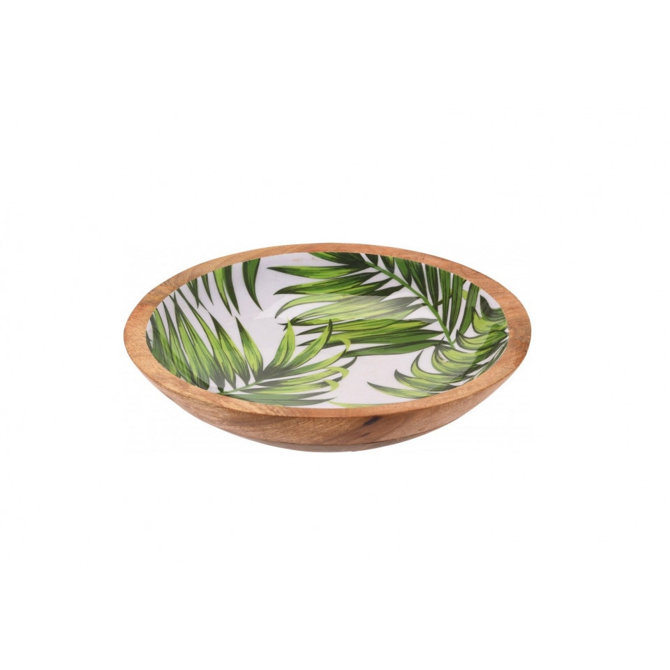Bol din lemn de mango , 30 cm cu frunze