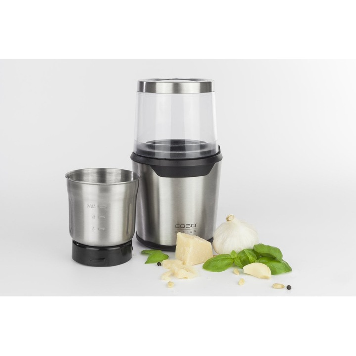 Tocator electric universal 2 in 1 Caso Design, UZ 200, cu doua atasamente cu 2 si 4 lame din otel inoxidabil, motor puternic 24.000 rpm, functie Pulse, inox