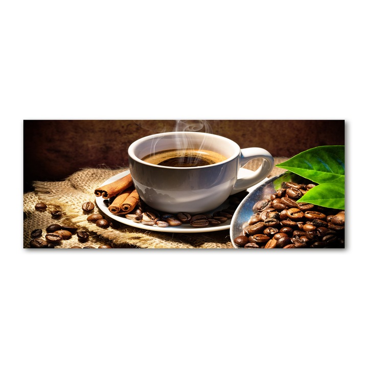 Tablou pe sticla. Imagine imprimata sticla. ceasca de cafea. 125x50 cm