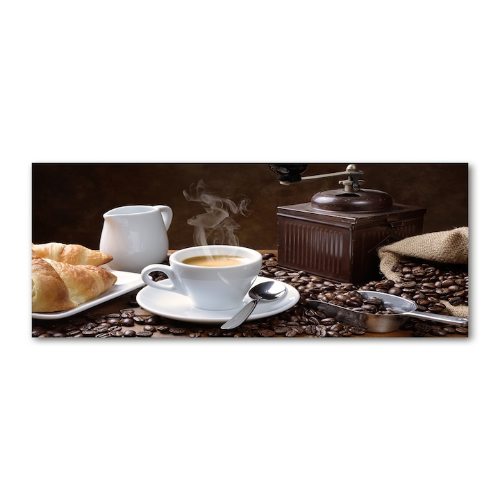 Tulup Fali panel, üveg, 125x50 cm, Croissant és kávé (tw2-de-pk50-125x50-f-184153657)