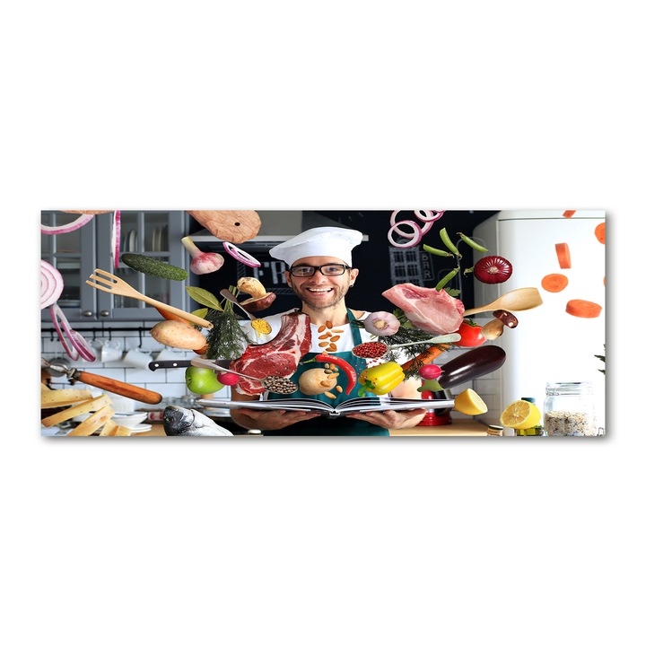 Panou de bucatarie, din sticla, 125x50 cm "Retete gatite”