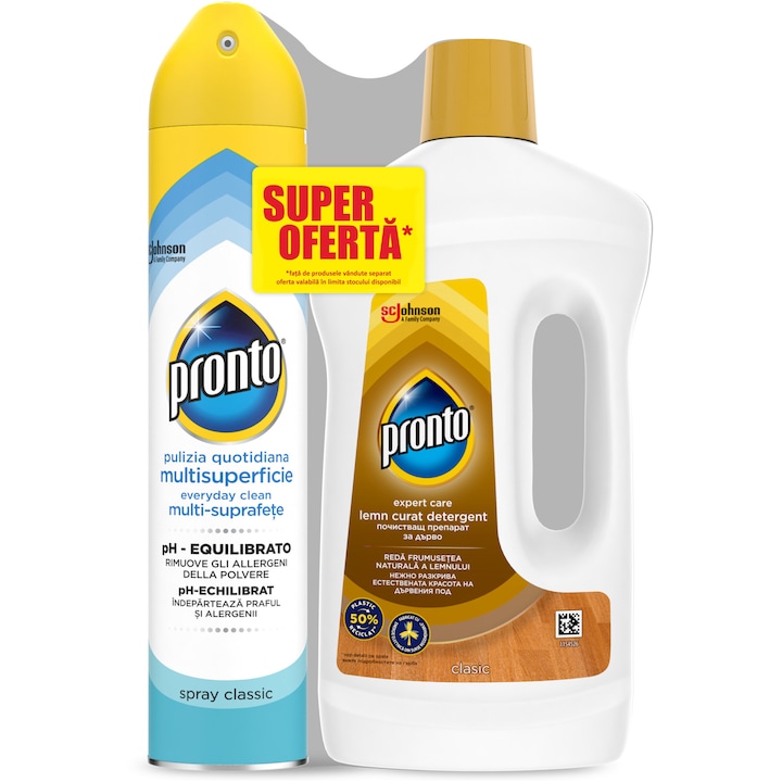 Spray Ingrijire si curatare suprafete multiple Pronto, 300ml + Detergent Pronto Lemn curat, 750ml