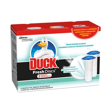 Odorizant toaleta rezerva cu gel Fresh Discs Eucalipt Duck, 12 discuri Odorizant toaleta rezerva cu gel Fresh Discs Eucalipt Duck, 12 discuri