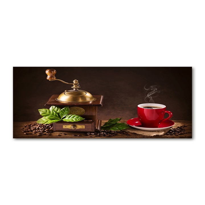 Panou de bucatarie, din sticla, 125x50 cm "Cafea si rasnita”