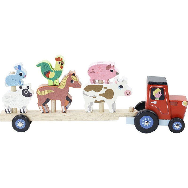 Camion cu platforma de transportat animale de la ferma, din lemn, 2 ani +, Vilac