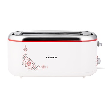 Prajitor de paine Daewoo DBT90TR, 1500 W, design traditional, control electronic rumenire, functie dezghetare, functie reincalzire, functie anulare, indicator luminos, tavita pentru firimituri, spatiu depozitare cablu, Alb Prajitor de paine Daewoo DBT90TR, 1500 W, design traditional, control electronic rumenire, functie dezghetare, functie reincalzire, functie anulare, indicator luminos, tavita pentru firimituri, spatiu depozitare cablu, Alb