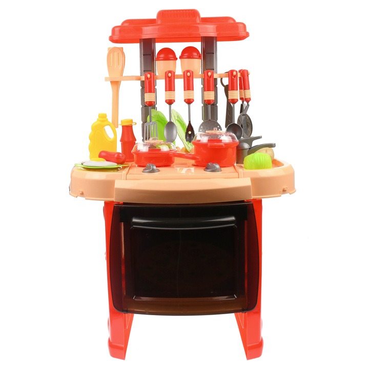 Set Bucatarie de jucarie, cu mancare, ustensile, recipiente, sunete si lumini pentru copii - LY838