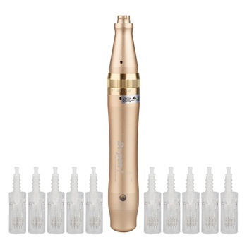 Aparat masaj facial, Dermapen, Alimentare cu Fir, 10 capete rezerva cu 12 ace din titan, Dr.Pen Ultima M5-C, Pentru regenerarea pielii, Roz/Auriu Aparat masaj facial, Dermapen, Alimentare cu Fir, 10 capete rezerva cu 12 ace din titan, Dr.Pen Ultima M5-C, Pentru regenerarea pielii, Roz/Auriu