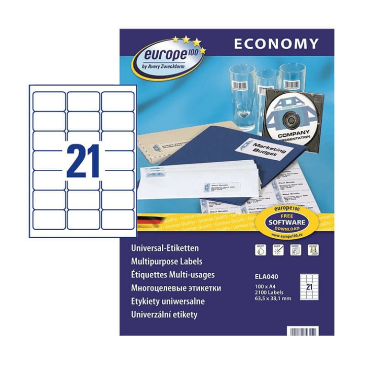 Set etichete, Avery Zweckform, 63.5 x 38.1mm, Alb