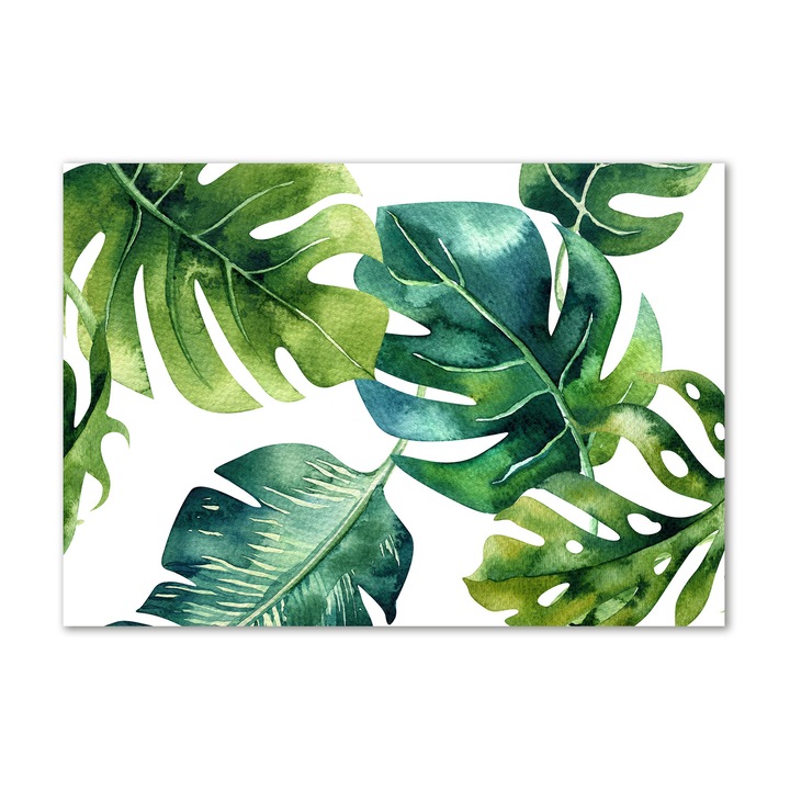 Pictura pe panza, Decorarea peretilor - Frunze tropicale, cu cadru, Dimensiune: 100 cm x 70 cm