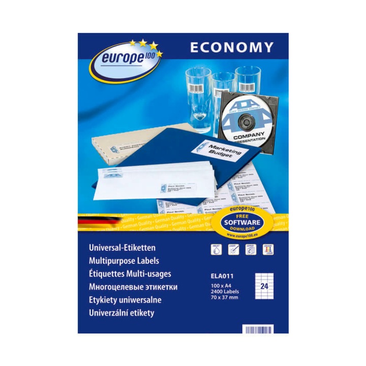 70*37 mm-es Avery Zweckform A4 íves etikett címke, fehér színű (100 ív/doboz)