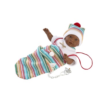Papusa interactiva Llorens Crying Babies - Baby Cuqui, saculet multicolor, 30 cm Papusa interactiva Llorens Crying Babies - Baby Cuqui, saculet multicolor, 30 cm