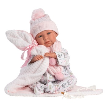 Papusa interactiva Llorens Newborns That Cry - Baby Mimi, cu paturica alba, 42 cm Papusa interactiva Llorens Newborns That Cry - Baby Mimi, cu paturica alba, 42 cm