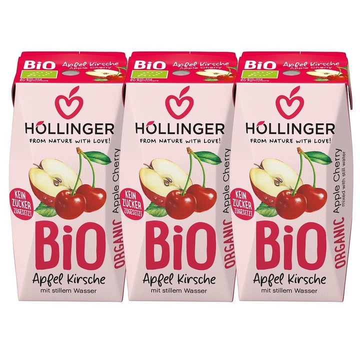 Nectar de mere si cirese cu pai 3x200ml, eco - Hollinger