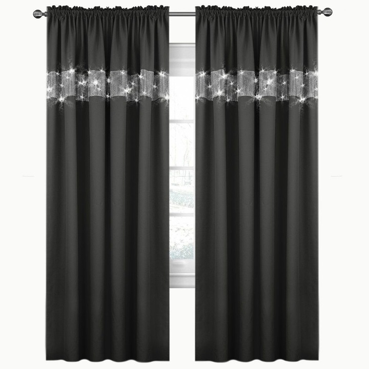 Draperie cu rejansa, Negru, 145x250 cm, Len3