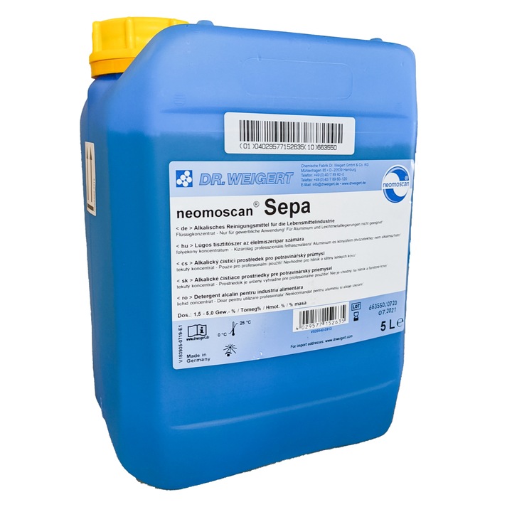 Detergent alcalin lichid pentru aparate de muls Neomoscan Sepa, 5L, 6.35kg