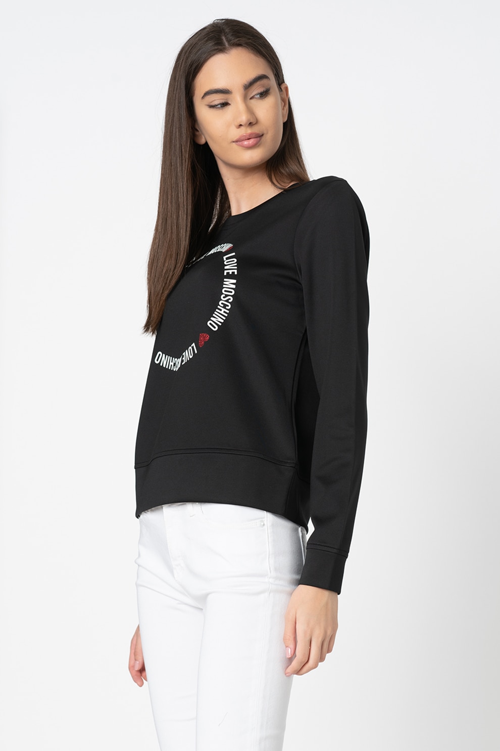 Love Moschino, Bluza sport cu imprimeu logo, Negru