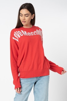 Love Moschino, Pulover lejer din amestec de lana cu logo, Rosu/Alb Love Moschino, Pulover lejer din amestec de lana cu logo, Rosu/Alb