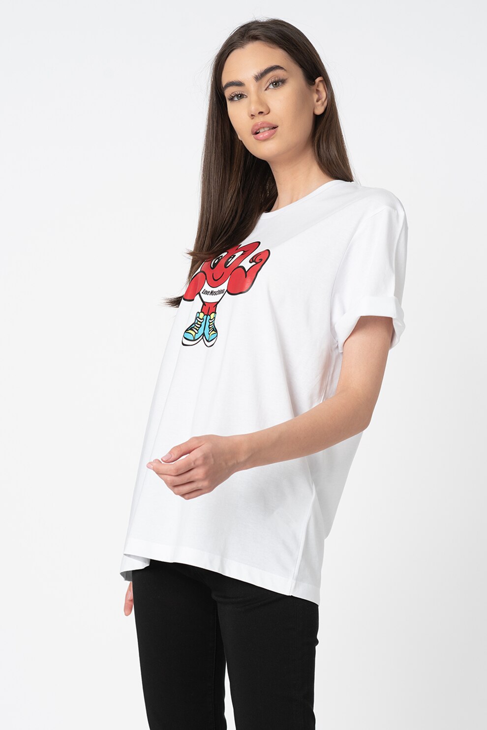 Love Moschino, Tricou lejer cu imprimeu grafic, Alb optic/rosu/albastru