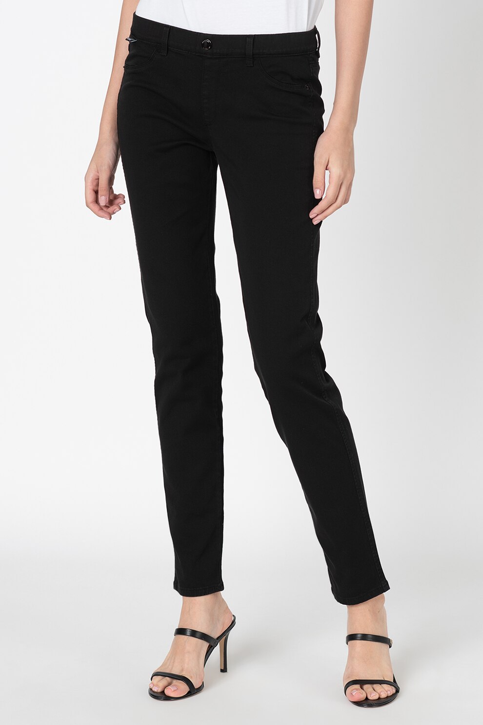 Love Moschino, Jeggings slim fit cu buzunar cu broderie pe partea din spate, Negru/Alb/Rosu